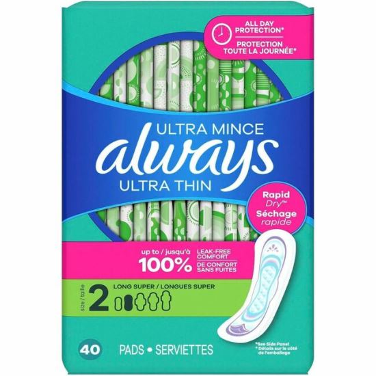 Always Ultra Thin Size 2 Long Super Pads With Wings, Unscented 1