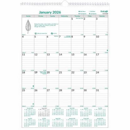 Brownline EcoLogix Monthly Wall Calendar, Twin-Wire Binding, 100% Recycled 1