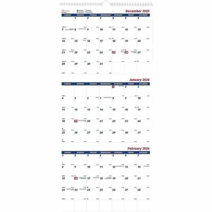 Brownline Three-Month Wall Calendar, 14 Months, December to January 1