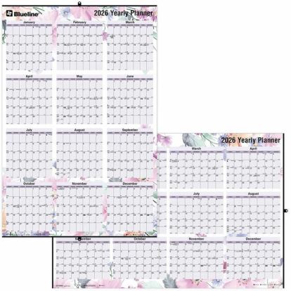Blueline Passion Yearly Laminated Wall Calendar, 24" x 36" , English 1