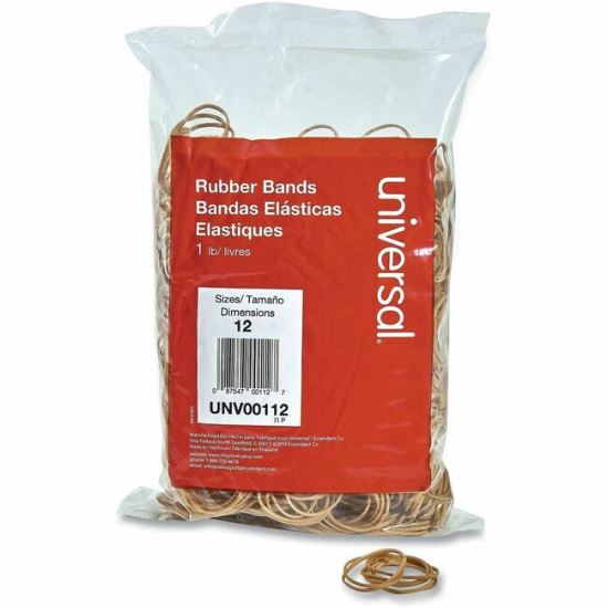 Universal Rubber Bands, Size 12, 0.04" Gauge, Beige, 1 lb Box, 2,500/Pack 1