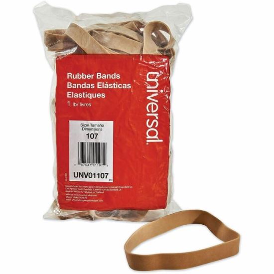 Universal Rubber Bands, Size 107, 0.06" Gauge, Beige, 1 lb Box, 40/Pack 1