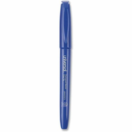 Universal Pen-Style Permanent Marker, Fine Bullet Tip, Blue, Dozen 1