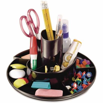 Universal Rotary Desk Organizer, 11 Compartments, Plastic, 8.75" Diameter x 5.38"h, Black 1