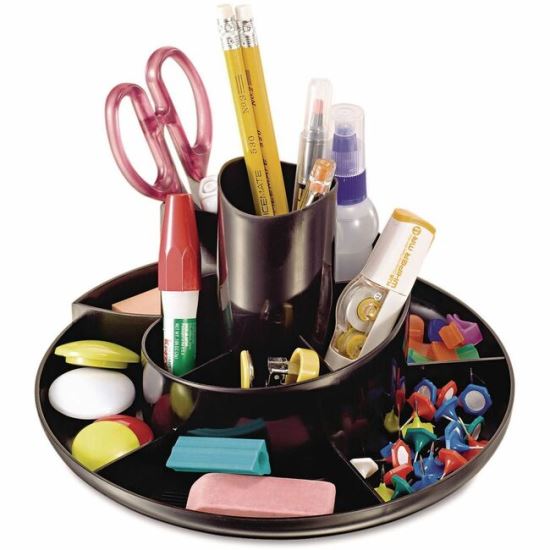 Universal Rotary Desk Organizer, 11 Compartments, Plastic, 8.75" Diameter x 5.38"h, Black 1