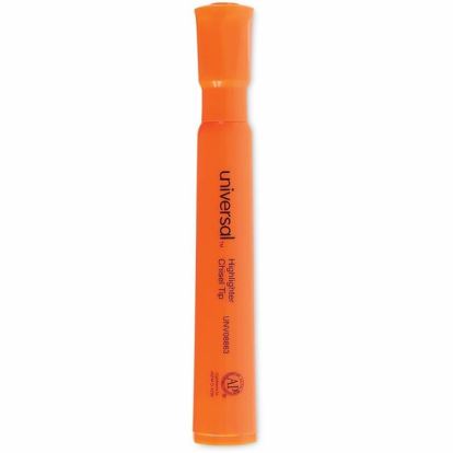 Universal Desk Highlighters, Fluorescent Orange Ink, Chisel Tip, Orange Barrel, Dozen 1