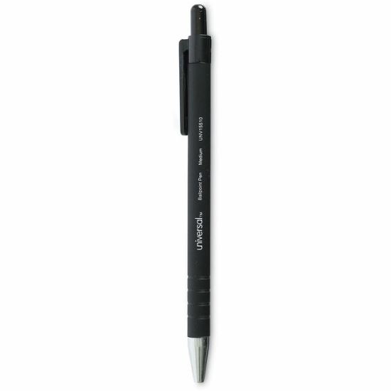 Universal Ballpoint Pen, Retractable, Medium 1 mm, Black Ink, Black Barrel, Dozen 1