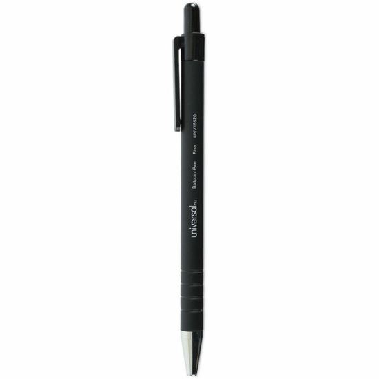Universal Ballpoint Pen, Retractable, Fine 0.7 mm, Black Ink, Black Barrel, Dozen 1