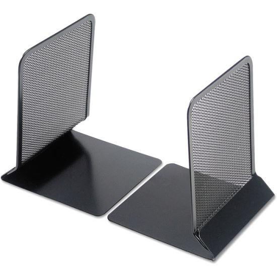 Universal Metal Mesh Bookends, Nonskid Base, 5.38 x 5.38 x 6.75, Black, Pair 1