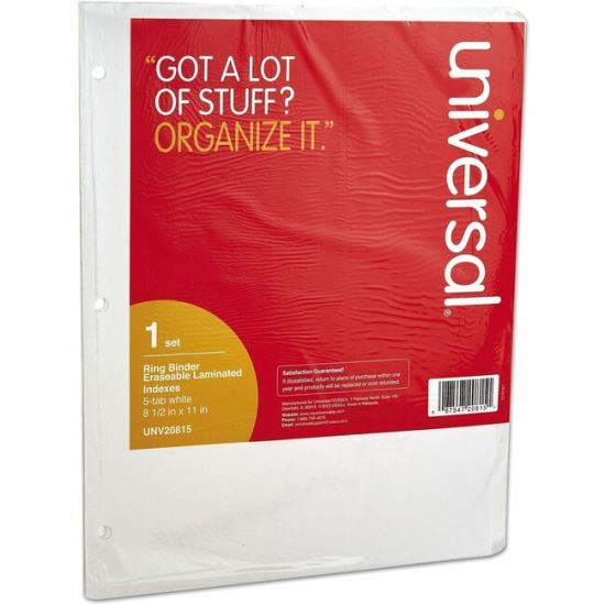 Universal Deluxe Write-On/Erasable Tab Index, 5-Tab, 11 x 8.5, White, White Tabs, 1 Set 1