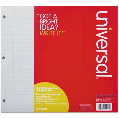 Universal Filler Paper, 3-Hole, 8.5 x 11, Medium/College Rule, 100/Pack 1