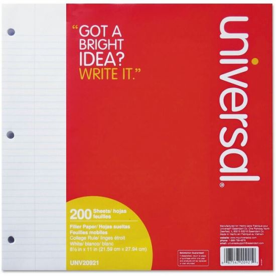 Universal Filler Paper, 3-Hole, 8.5 x 11, Medium/College Rule, 200/Pack 1