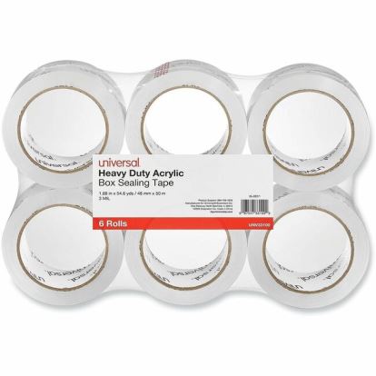 Universal Heavy-Duty Acrylic Box Sealing Tape, 3" Core, 1.88" x 54.6 yds, Clear, 6/Pack 1