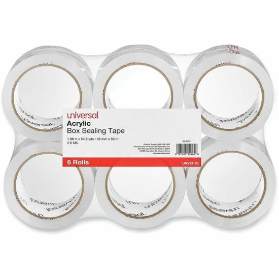 Universal Moving and Storage Packing Tape, 3" Core, 1.88" x 54.6 yd, Clear, 6/Pack 1