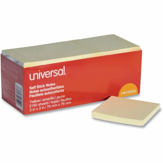 Universal Self-Stick Note Pad Cabinet Pack, 3" x 3" , Yellow, 90 Sheets/Pad, 24 Pads/Pack 1