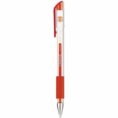 Universal Comfort Grip Gel Pen, Stick, Medium 0.7 mm, Red Ink, Clear/Red Barrel, Dozen 1