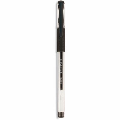 Universal Comfort Grip Gel Pen, Stick, Fine 0.5 mm, Black Ink, Clear/Black Barrel, Dozen 1