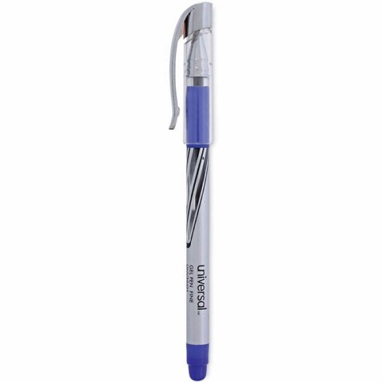 Universal Gel Pen, Stick, Medium 0.7 mm, Blue Ink, Silver/Blue Barrel, Dozen 1
