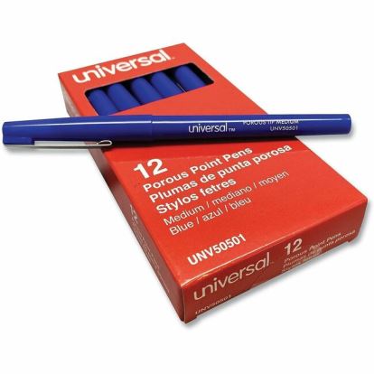 Universal Porous Point Pen, Stick, Medium 0.7 mm, Blue Ink, Blue Barrel, Dozen 1