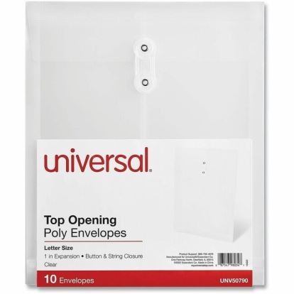 Universal Top Opening Poly Envelopes, 1.25" Expansion, Letter Size, Clear, 10/Pack 1
