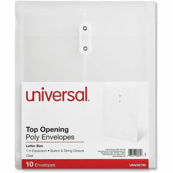 Universal Top Opening Poly Envelopes, 1.25" Expansion, Letter Size, Clear, 10/Pack 1