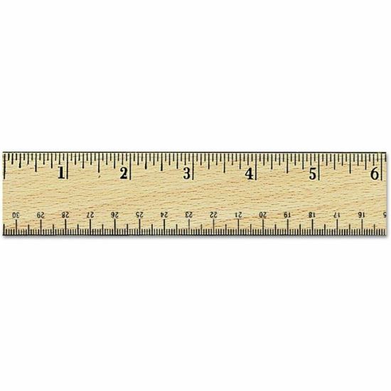 Universal Flat Wood Ruler with Double Metal Edge, 12" , Clear Lacquer Finish 1