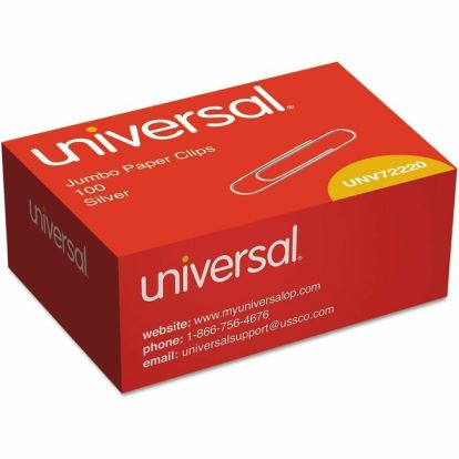 Universal Paper Clips, Jumbo, Smooth, Silver, 100/Box 1