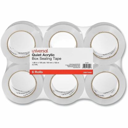 Universal Quiet Tape Box Sealing Tape, 3" Core, 1.88" x 109 yds, Clear, 6/Pack 1