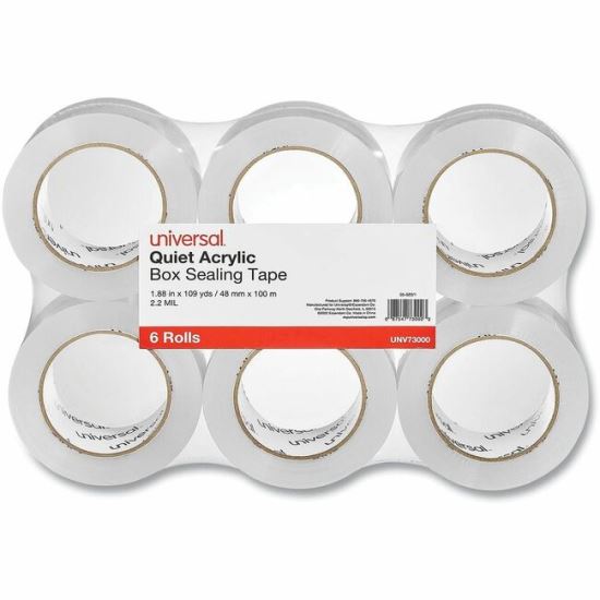 Universal Quiet Tape Box Sealing Tape, 3" Core, 1.88" x 109 yds, Clear, 6/Pack 1