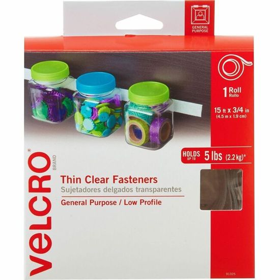 VELCRO&reg; Thin Clear Fasteners 15ft x 3/4in Roll Clear 1