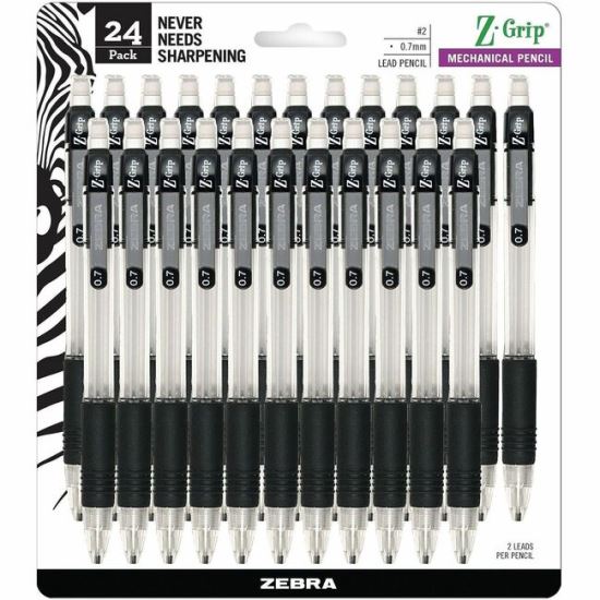 Zebra Pen Z-Grip Mechanical Pencil, 0.7 mm, HB #2 Graphite, Black Grip, 24-Pack 1