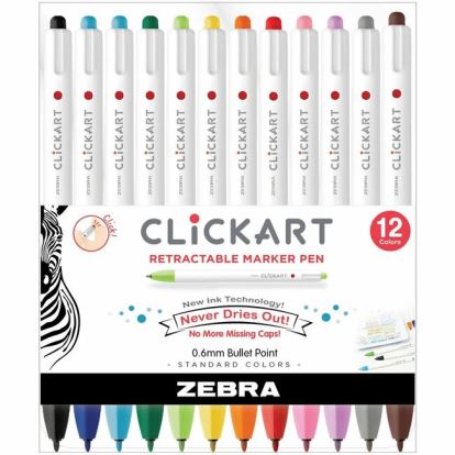 Zebra Pen ClickArt Retractable Markers Bullet Tip Assorted Colours 12/pkg 1