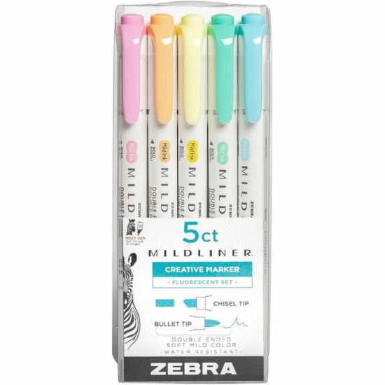 Zebra Pen Mildliner Double Ended Highlighter Assorted Fluorescent 5Pk 1