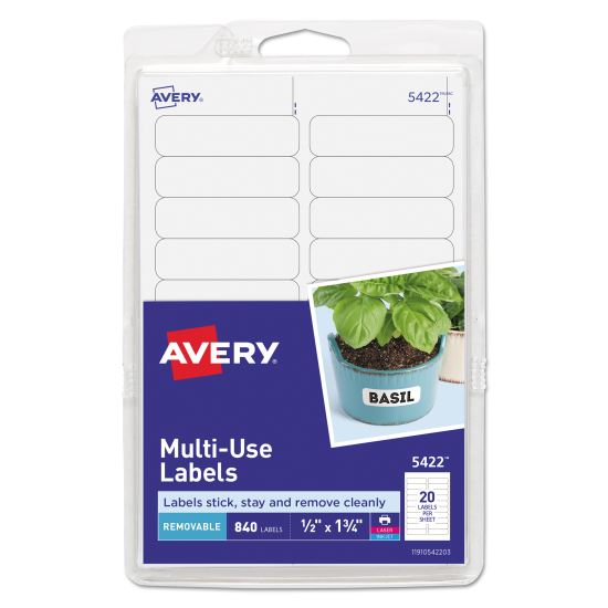 Removable Multi-Use Labels, Inkjet/Laser Printers, 0.5 x 1.75, White, 20/Sheet, 42 Sheets/Pack, (5422) 1