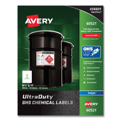 UltraDuty GHS Chemical Waterproof and UV Resistant Labels, 8.5 x 11, White, 50/Pack 1