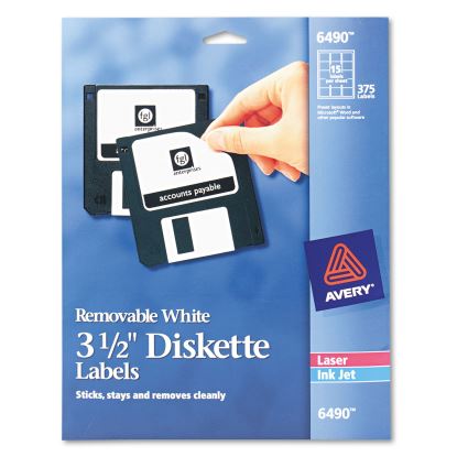 Laser/Inkjet 3.5" Diskette Labels, White, 375/Pack 1