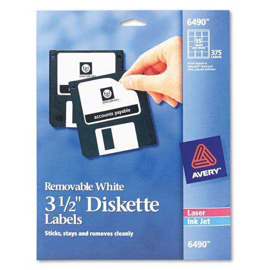 Laser/Inkjet 3.5" Diskette Labels, White, 375/Pack 1