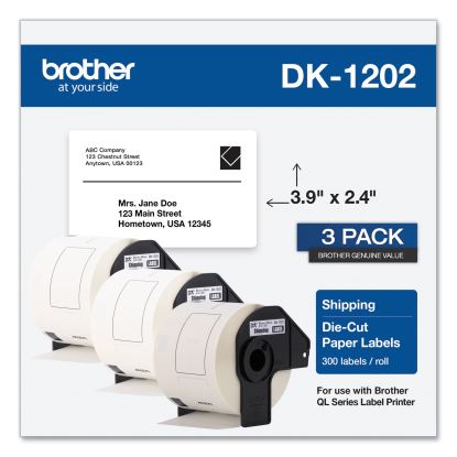 Die-Cut Shipping Labels, 2.4 x 3.9, White, 300/Roll, 3 Rolls/Pack 1