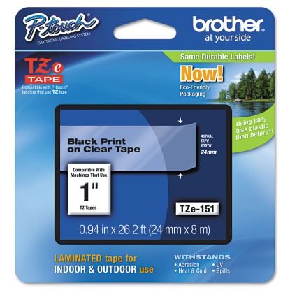 TZe Standard Adhesive Laminated Labeling Tape, 0.94" x 26.2 ft, Black on Clear 1