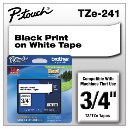 TZe Standard Adhesive Laminated Labeling Tape, 0.7" x 26.2 ft, Black on White 1