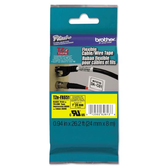 TZe Flexible Tape Cartridge for P-Touch Labelers, 0.94" x 26.2 ft, Black on Yellow 1