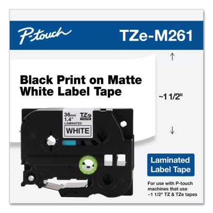 TZe Standard Adhesive Laminated Labeling Tape, 1.4" x 26.2 ft, Black on Matte White 1