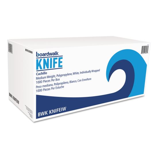 Mediumweight Wrapped Polypropylene Cutlery, Knives, White, 1,000/Carton1