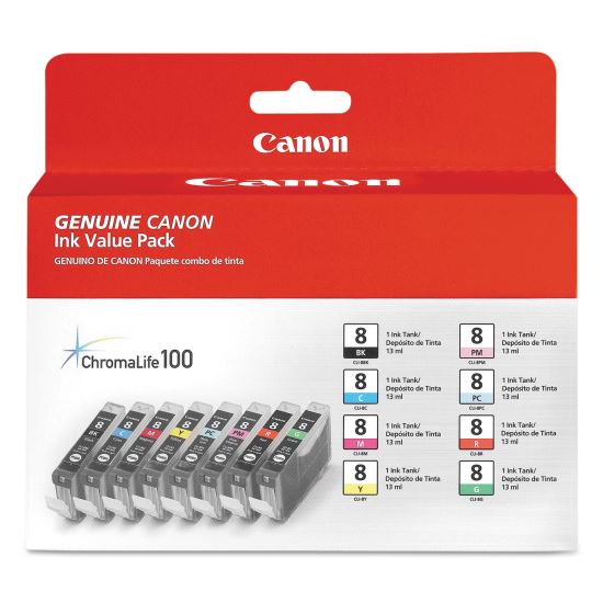 0620B015 (CLI-8) ChromaLife100+ Ink, Black/Cyan/Green/Magenta/Photo Cyan/Photo Magenta/Red/Yellow, 8/Pack 1