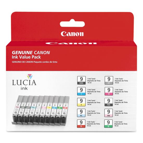 1033B005 (PGI-9) Lucia Ink, Cyan/Gray/Green/Magenta/Matte Black/Photo Black/Photo Cyan/Photo Magenta/Red/Yellow, 10/Pack 1