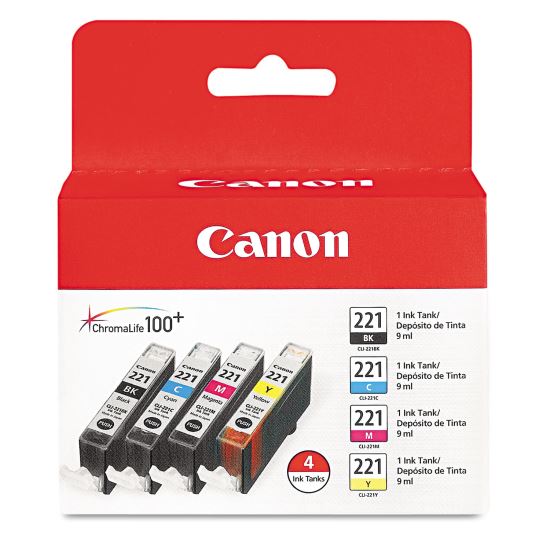 2946B004 (CLI-221) Ink, Black/Cyan/Magenta/Yellow, 4/Pack 1