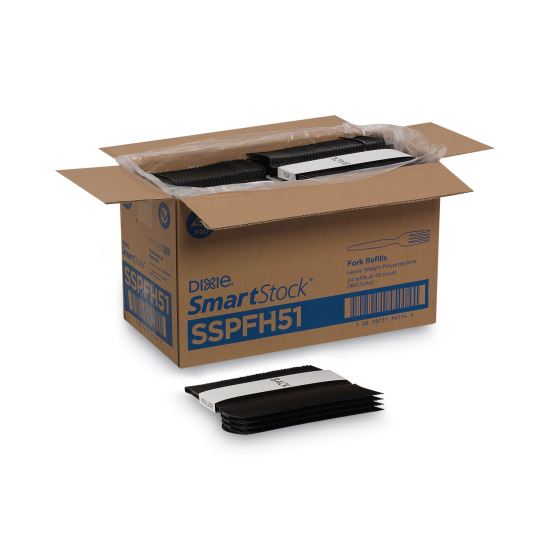SmartStock Plastic Cutlery Refill, Forks, 6", Series-O Heavyweight, Black, 40/Pack, 24 Packs/Carton 1