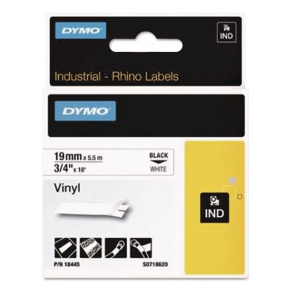 Rhino Permanent Vinyl Industrial Label Tape, 0.75" x 18 ft, White/Black Print 1