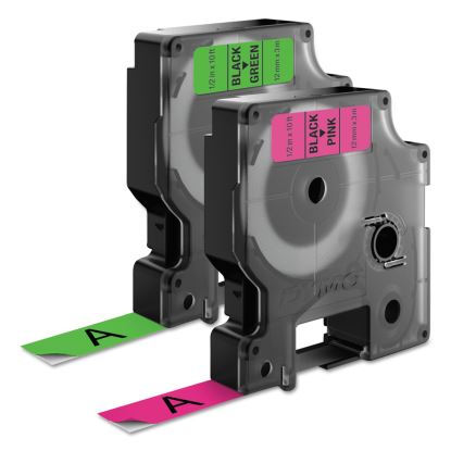 D1 High-Performance Polyester Perm Label Tape, 0.5" x 10 ft, Black on Neon, 2/Pack 1