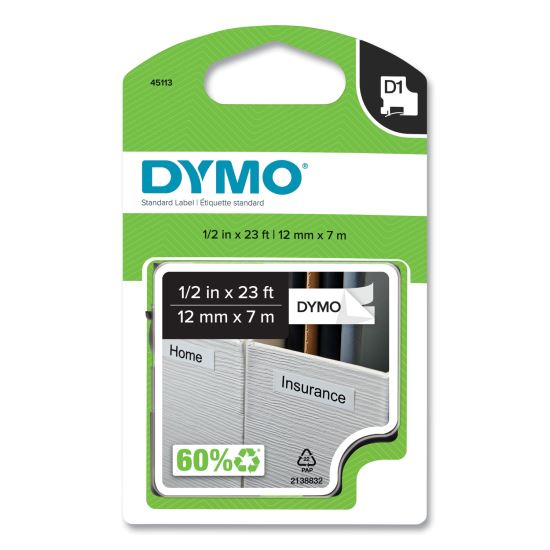 D1 High-Performance Polyester Removable Label Tape, 0.5" x 23 ft, Black on White 1
